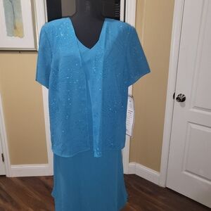 Sparkling Teal Dress with Overlay 2 Piece Top and bottom New With Tag